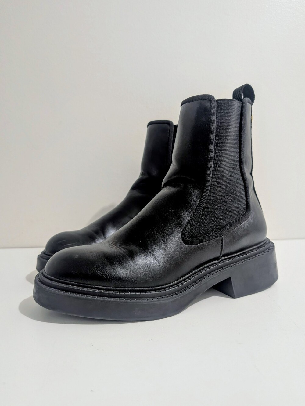 Zara Chelsea Black Leather/Elastic Ankle Boots Size 36/6
